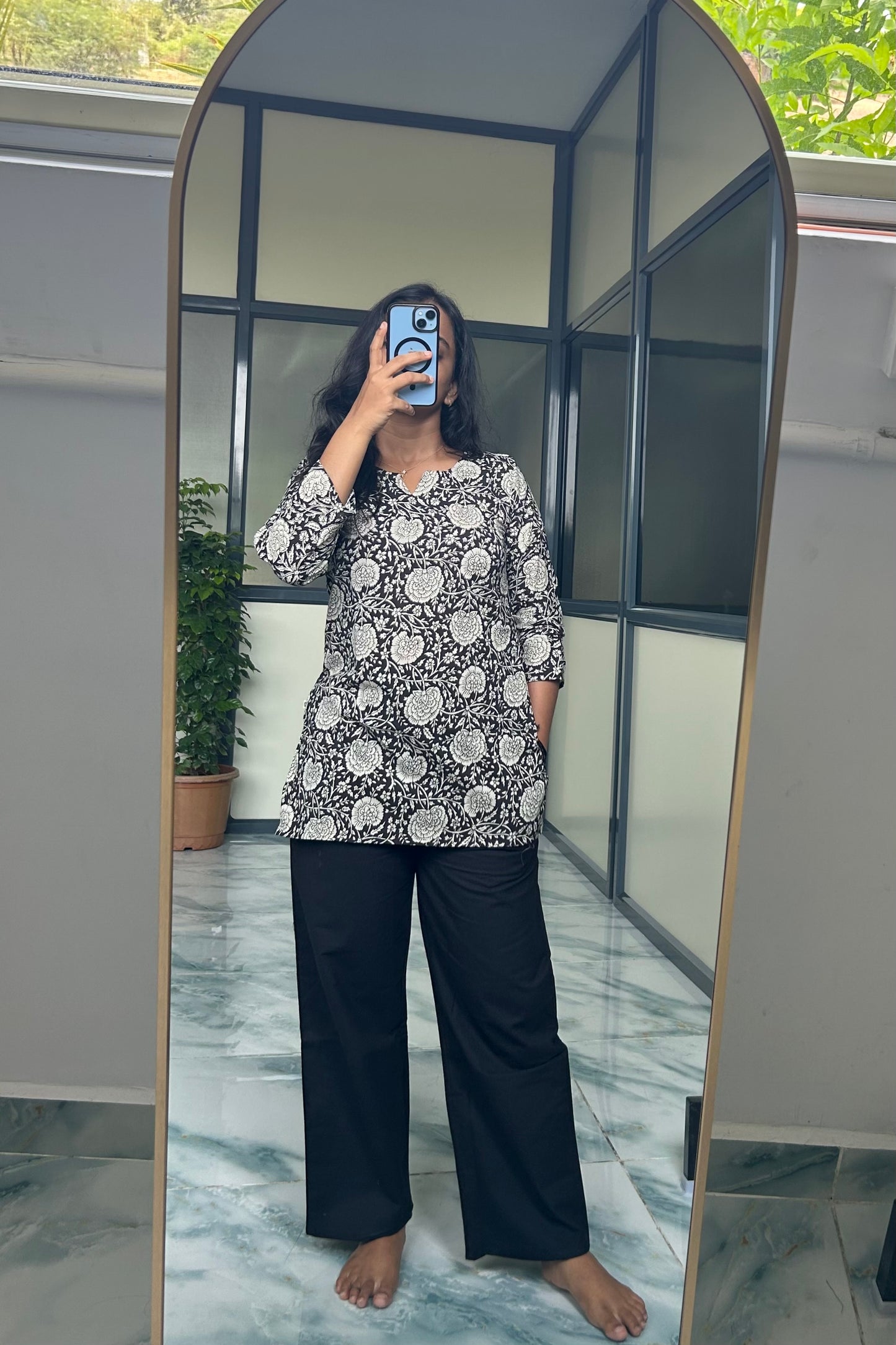 Meena - Black Floral Short Top