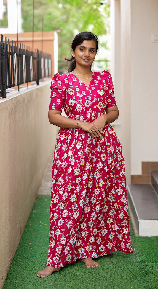 Yamini - Pink High Neck Maxi Nighty