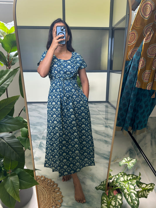 Tanvi - Teal Blue Tie Nighty