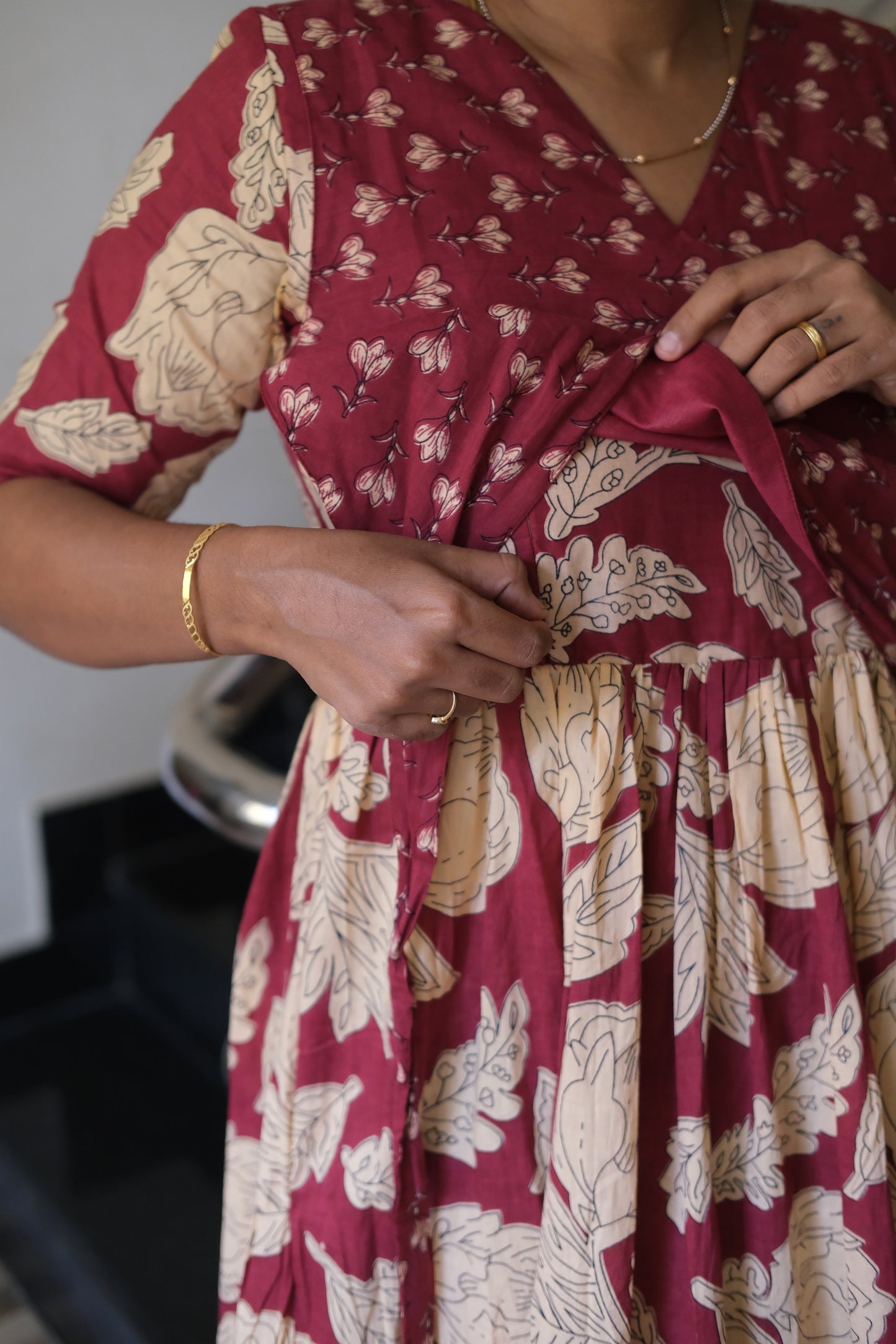 Kuyili - Dark Rose Tie Up Cover Maxi Nighty