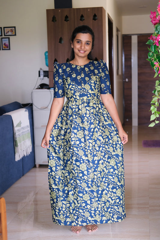 Yamini - Royal Blue High Neck Maxi Nighty