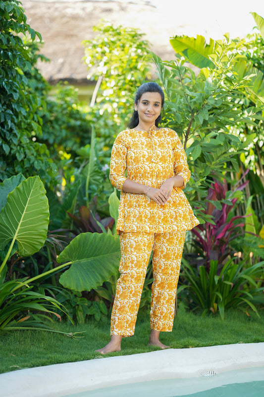 Ayla - Yellow Peplum Night Suit