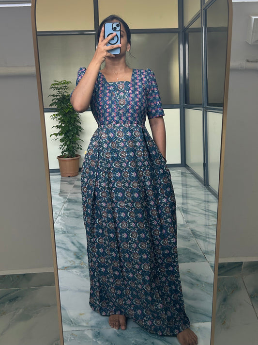 Nisha - Blue Floral Maxi Nighty