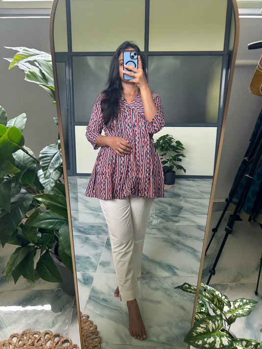 Nila - Red Blue Peplum Top