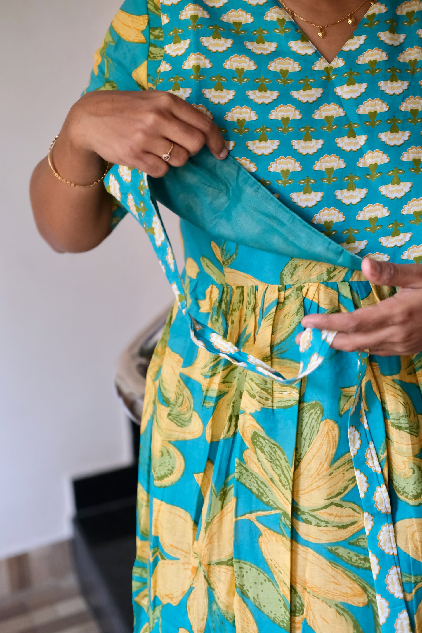 Kuyili -  Aqua Blue Tie Up Cover Maxi Nighty