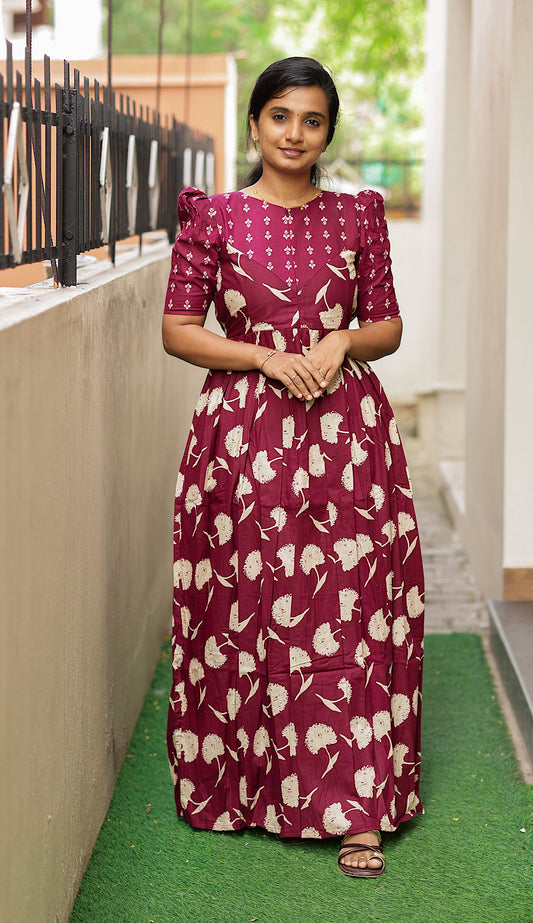 Yamini - Maroon High Neck Maxi Nighty