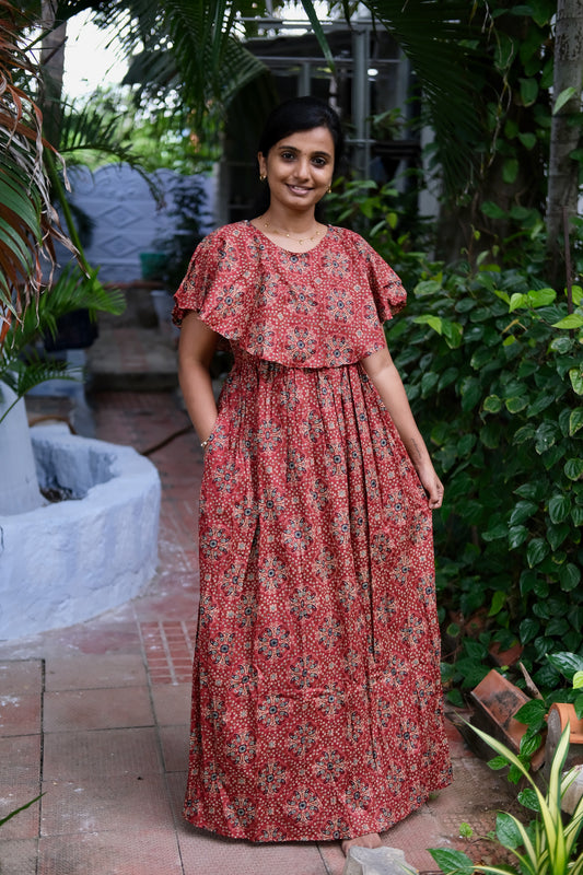 Ganga - Deep Maroon Detachable Dupatta Maxi Nighty