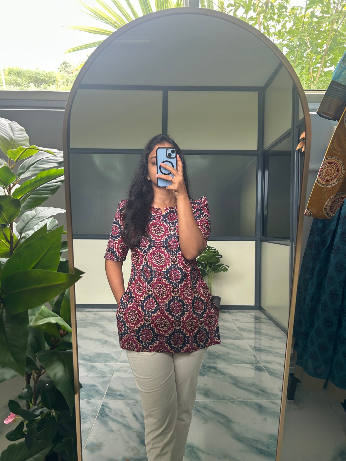 Meena - Pink Ajrakh Short Top