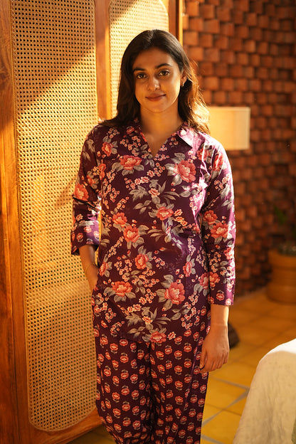 Riya - Purple Full Sleeve Night Suit