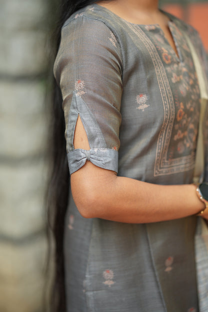 Kalika - Gray 2 Pcs Tissue Kurti Set