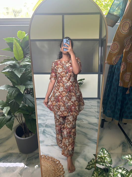 Heera - Mustard Floral Night Suit