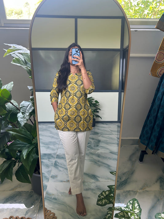 Meena - Green Ajrakh Short Top