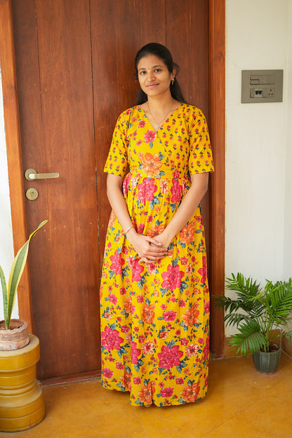 Malar - Yellow Zipless Maxi Nighty