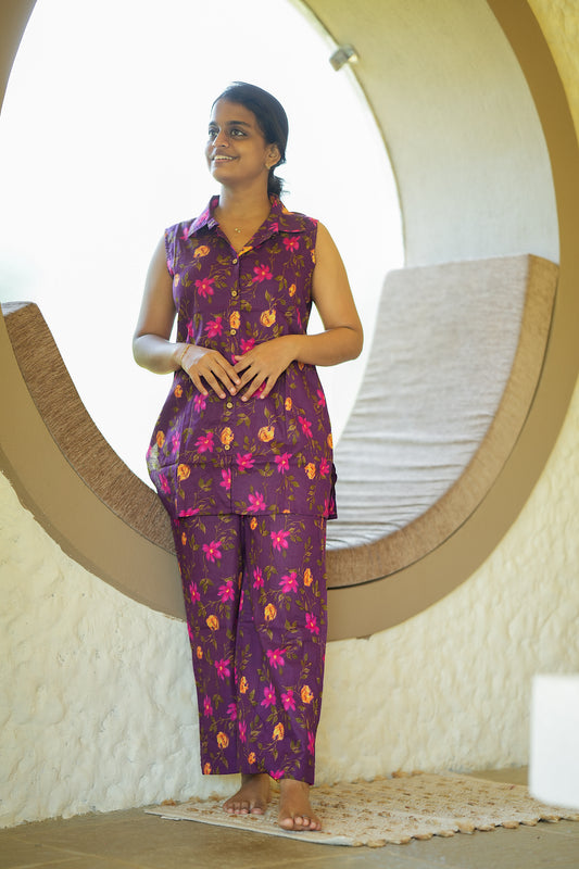 Nidhi - Purple Shirt Style Night Suit