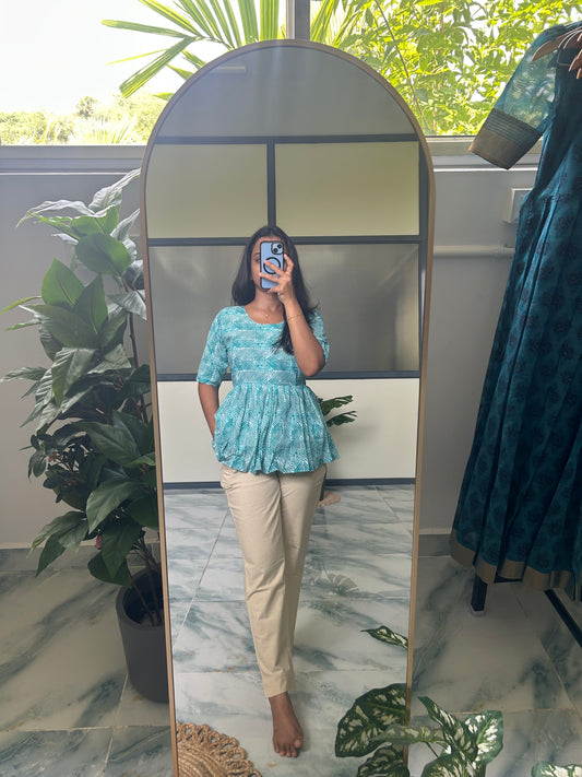 Isha - Light Blue Peplum Top