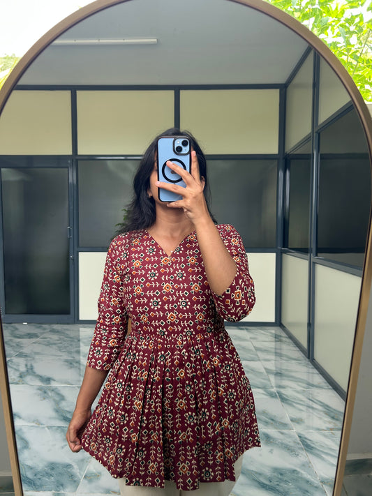 Isha -  Dark Maroon Peplum Top