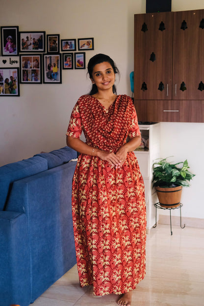 Kaveri - Brick Red Maxi Nighty