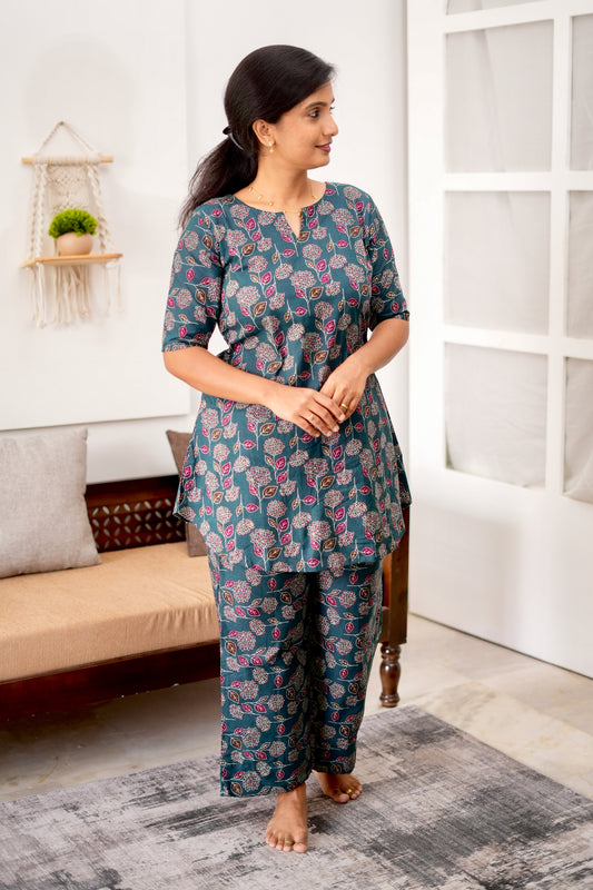 Heera - Teal Blue Night Suit