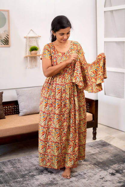 Ganga - Kalamkari Detachable Dupatta Maxi Nighty