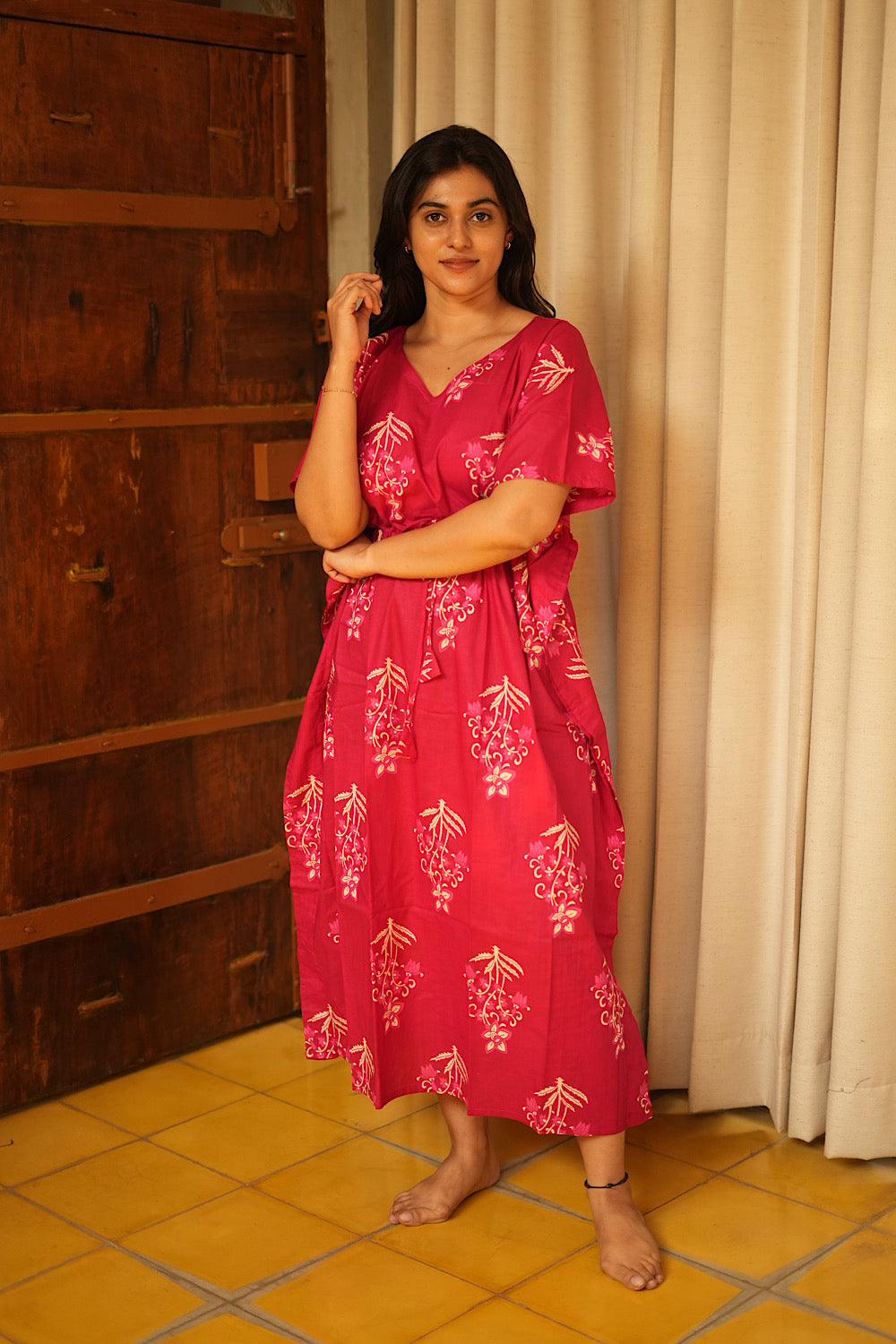 Nila - Pink Kaftan Midi Nighty
