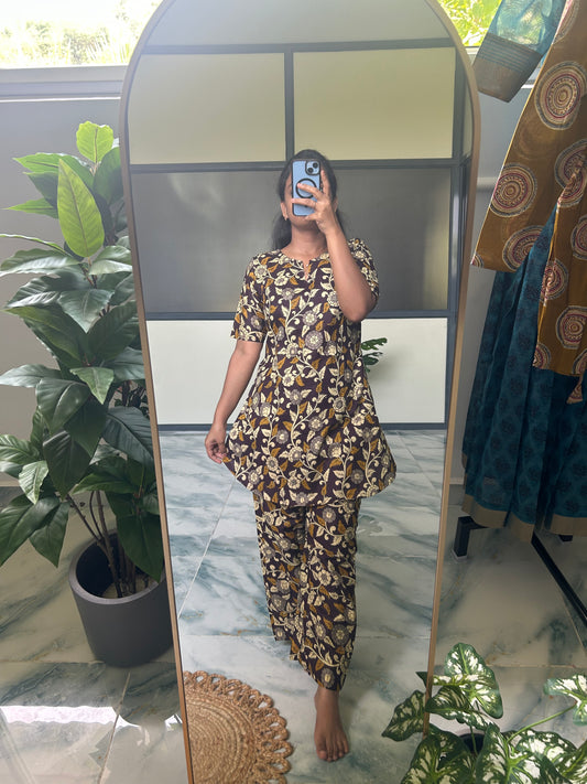 Heera - Brown Floral Night Suit