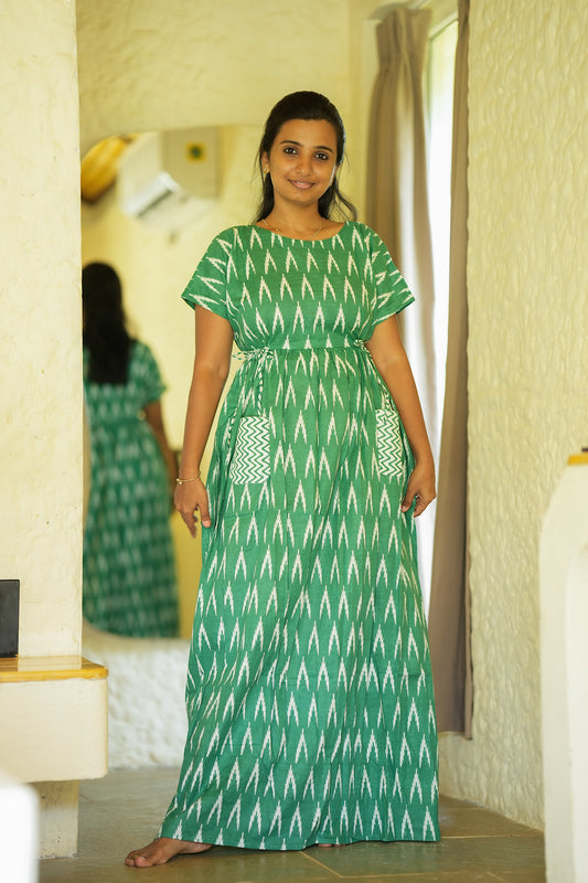 Sowbi - ⁠Green Tie Pocket Maxi Nighty