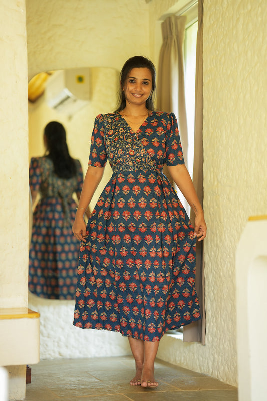 Varsha - Blue Zipless Midi Nighty