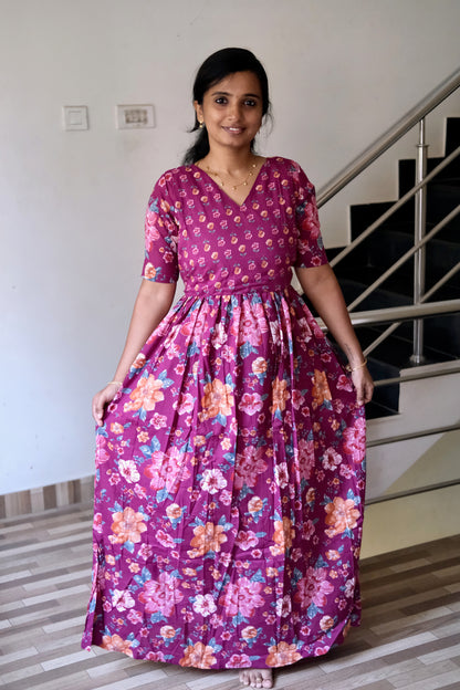 Kuyili - Magenta Tie Up Cover Maxi Nighty