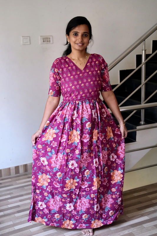 Kuyili - Magenta Tie Up Cover Maxi Nighty