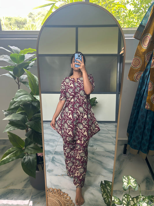 Heera - Maroon Floral Night Suit