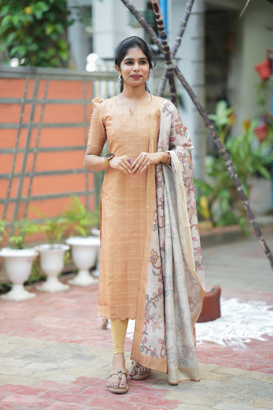 Kalika - Yellow 2 Pcs Tussar Kurti Set