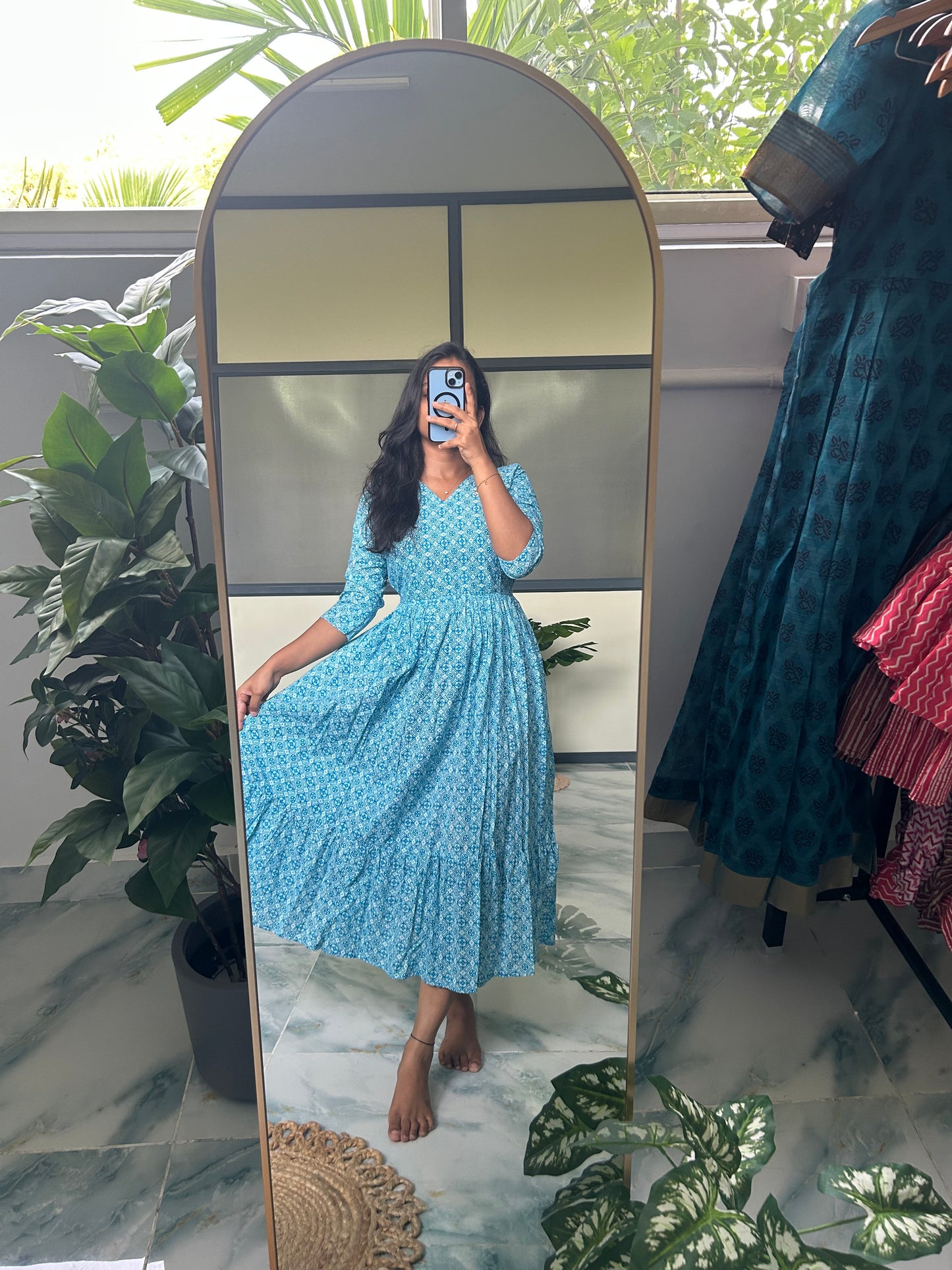 Harsha- Blue Floral Midi Dress