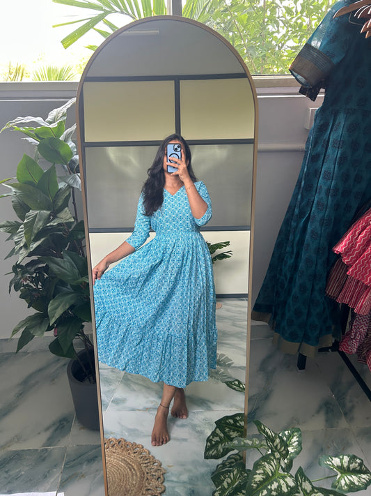Harsha- Blue Floral Midi Dress
