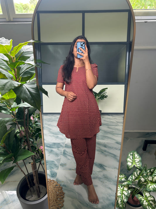 Heera - Red Zigzag Night Suit