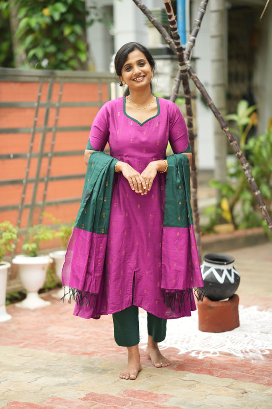 Vriksha - Purple Raw Silk 3pcs Anarkali