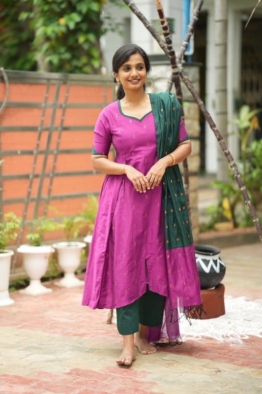 Vriksha - Purple Raw Silk 3pcs Anarkali