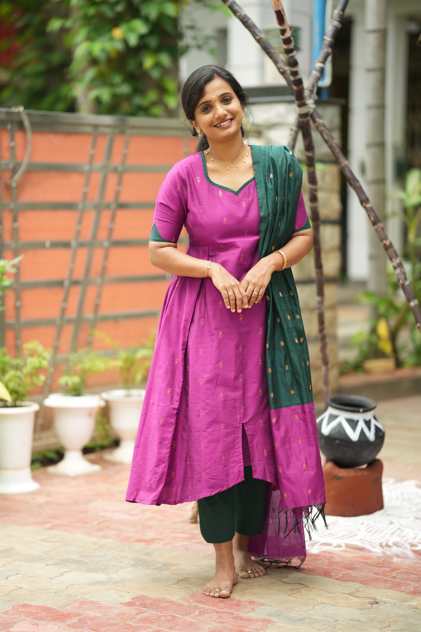 Vriksha - Purple Raw Silk 3pcs Anarkali