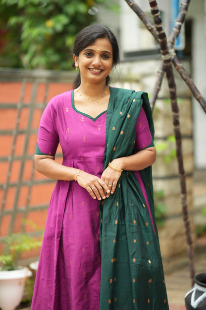 Vriksha - Purple Raw Silk 3pcs Anarkali