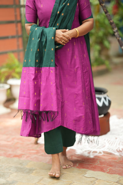 Vriksha - Purple Raw Silk 3pcs Anarkali