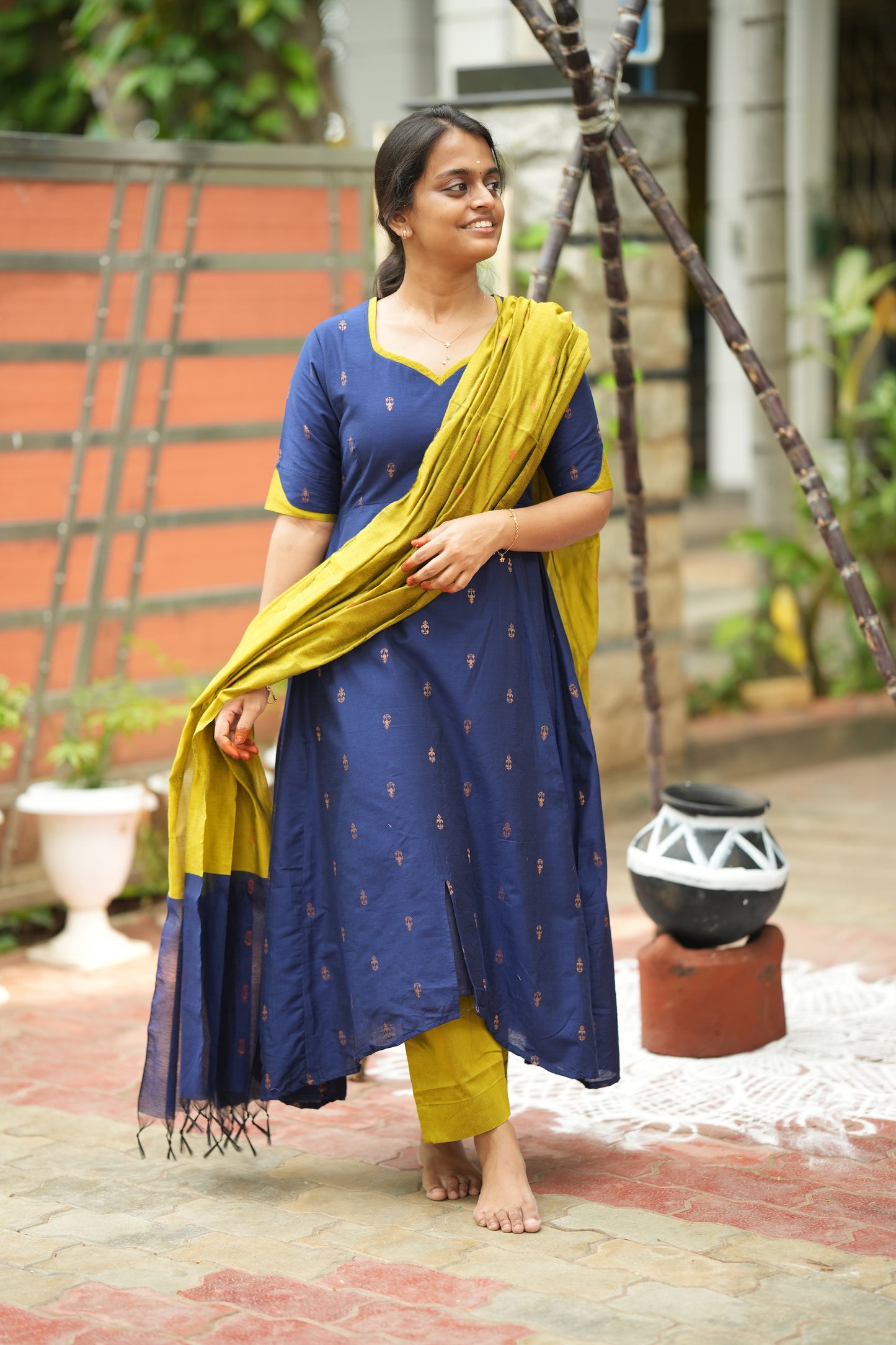 Vriksha - Blue Raw Silk 3pcs Anarkali