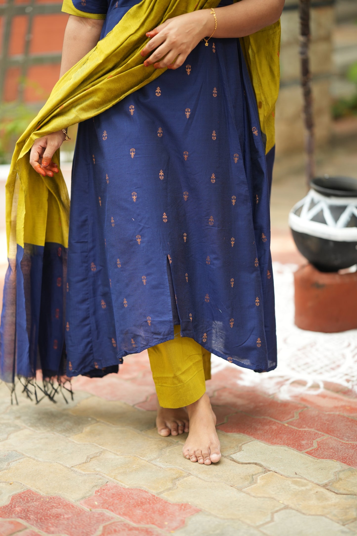 Vriksha - Blue Raw Silk 3pcs Anarkali