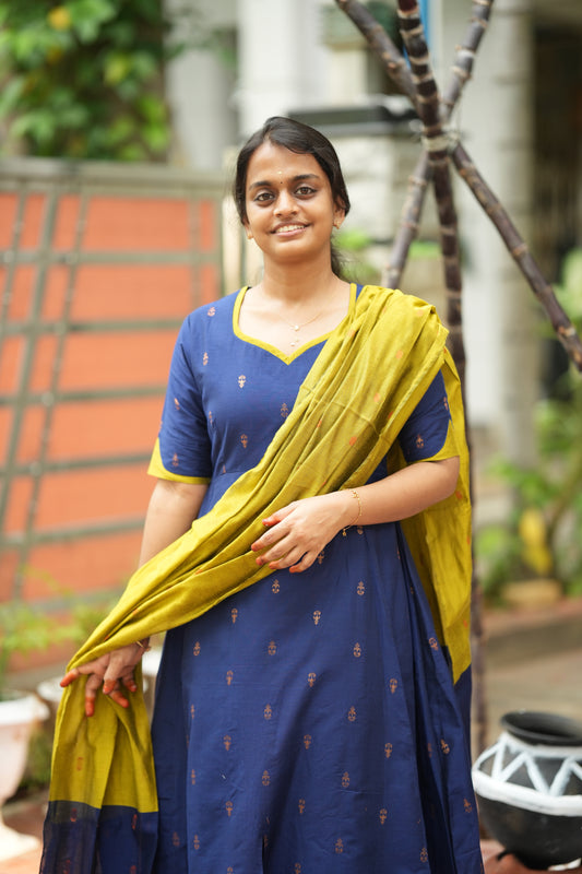 Vriksha - Blue Raw Silk 3pcs Anarkali