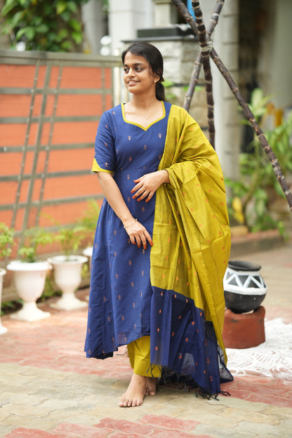 Vriksha - Blue Raw Silk 3pcs Anarkali