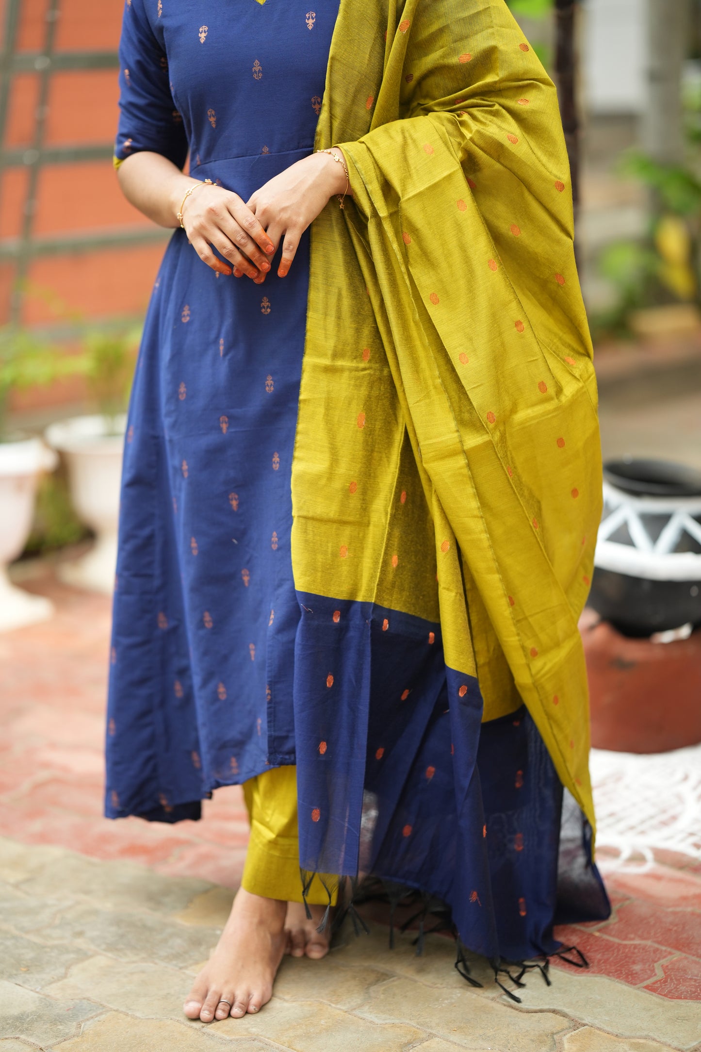 Vriksha - Blue Raw Silk 3pcs Anarkali