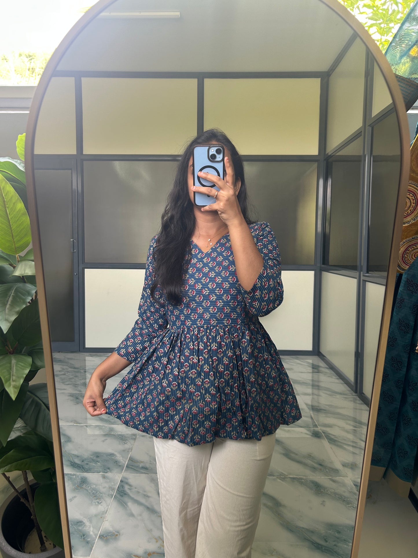 Isha - Blue Kantha Peplum Top