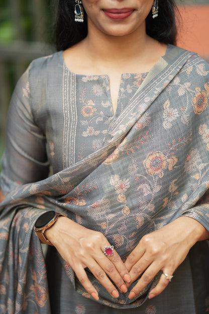 Kalika - Gray 2 Pcs Tissue Kurti Set