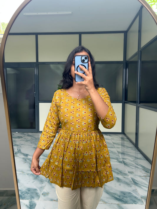 Isha -  Mustard Peplum Top