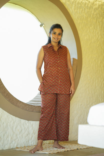 Nidhi - Brown Shirt Style Night Suit