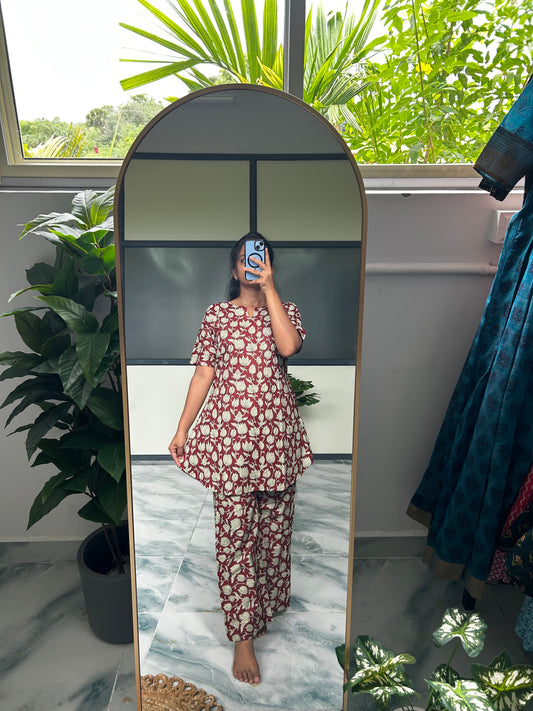 Heera - Maroon Floral Night Suit