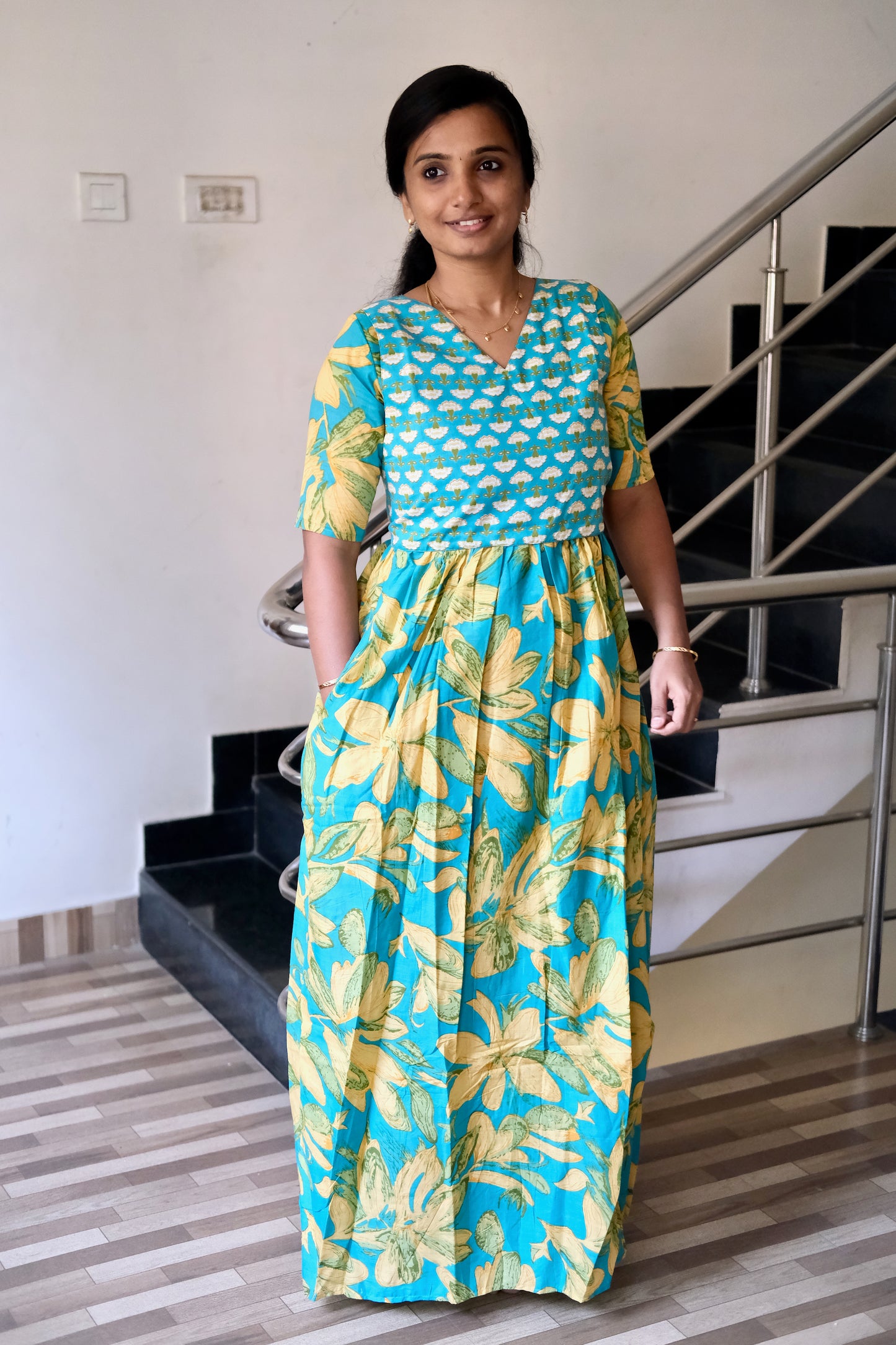 Kuyili -  Aqua Blue Tie Up Cover Maxi Nighty